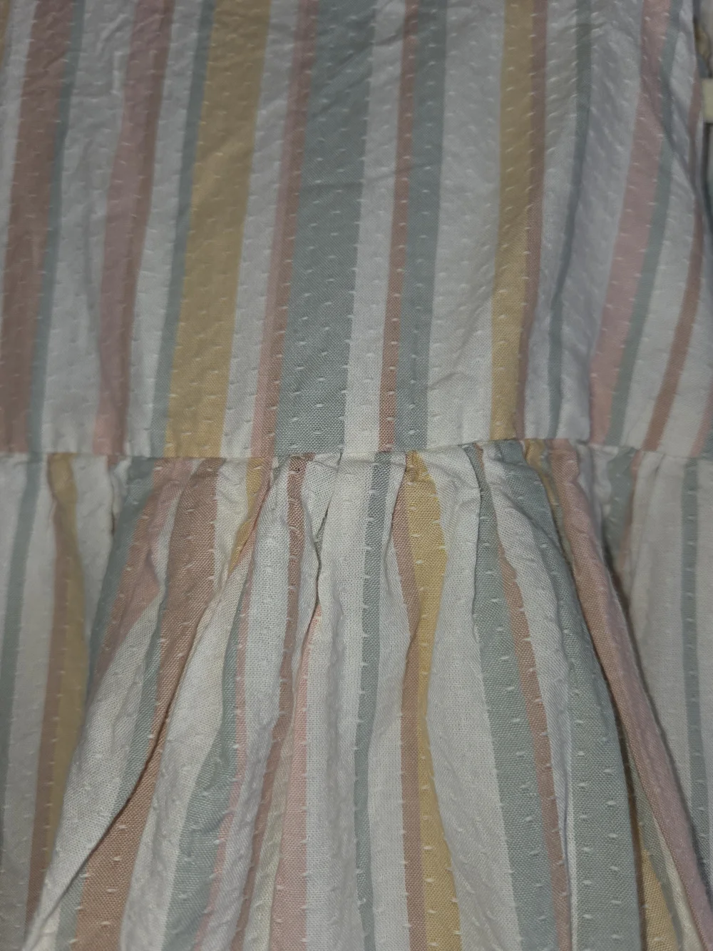 Shabby Chic Pastel Stripe Sundress in Pink, Blue & Yellow. 100% Cotton. Size 24m